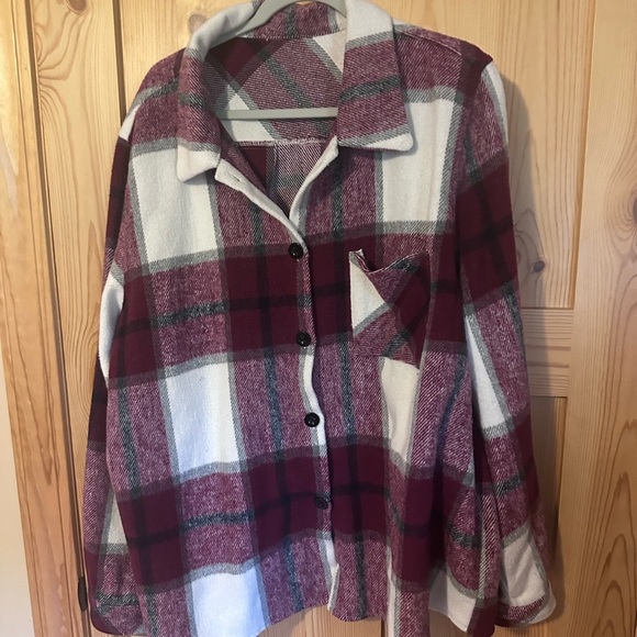 Stylish Burgundy and Cream Plaid Shirt Button Up Heavy Weight Size 3XL - Picture 6 of 6